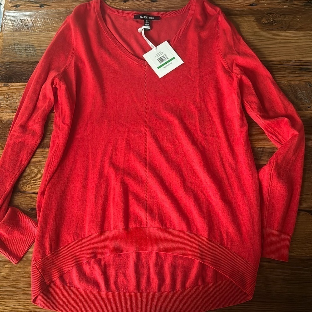 Ellen Tracy red knit long sleeve sweater size Large